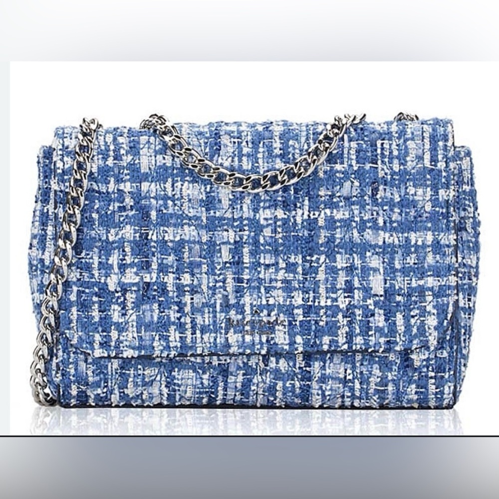 Blue Tweed Chain Shoulder Bag